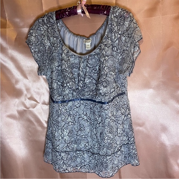 Vintage 2000s Venezia Blue Lace Flutter Sleeve Milkmaid Top Plus Size 14/16 - Picture 3 of 7